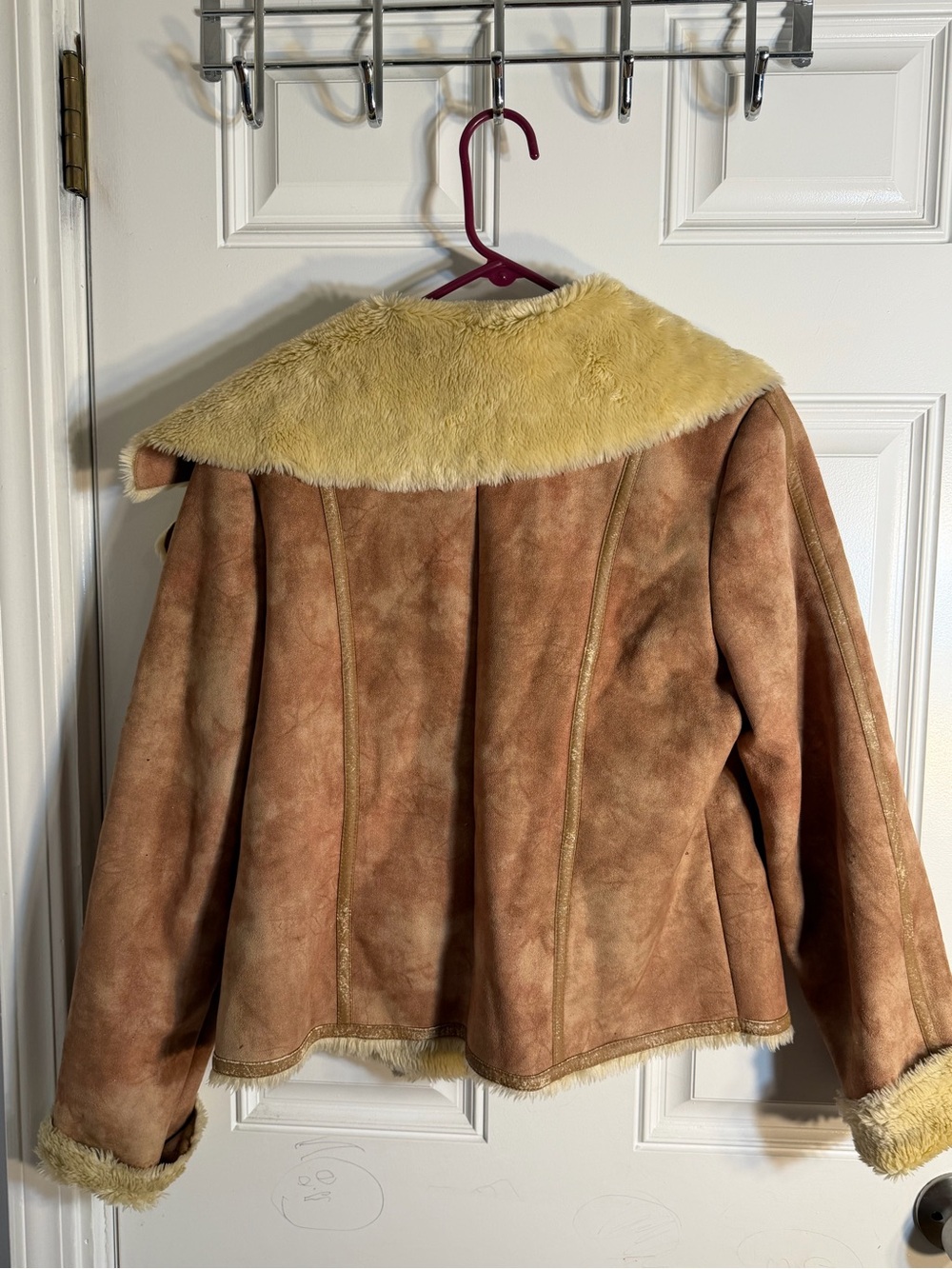 Express Suede Teddy Jacket in Tan with Cream Shearling Collar